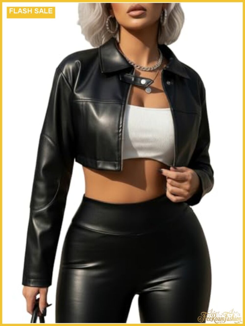 Women's Faux Leather Cropped Moto Jacket Zip Up Y2K Bomber